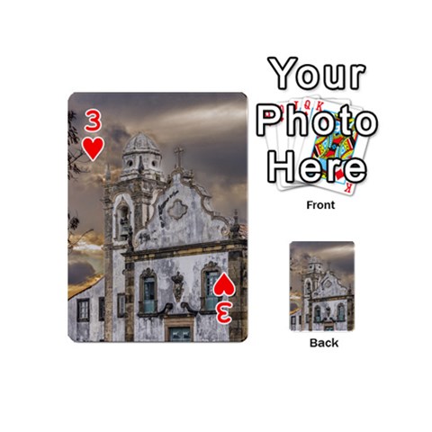 Exterior Facade Antique Colonial Church Olinda Brazil Playing Cards 54 (Mini)  from ArtsNow.com Front - Heart3