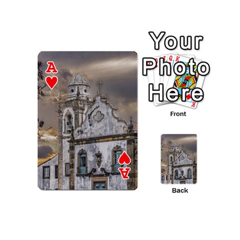 Ace Exterior Facade Antique Colonial Church Olinda Brazil Playing Cards 54 (Mini)  from ArtsNow.com Front - HeartA