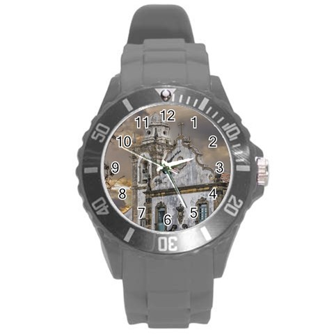 Exterior Facade Antique Colonial Church Olinda Brazil Round Plastic Sport Watch (L) from ArtsNow.com Front