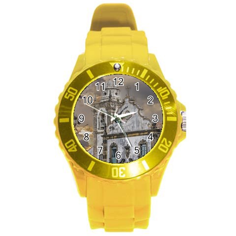 Exterior Facade Antique Colonial Church Olinda Brazil Round Plastic Sport Watch (L) from ArtsNow.com Front