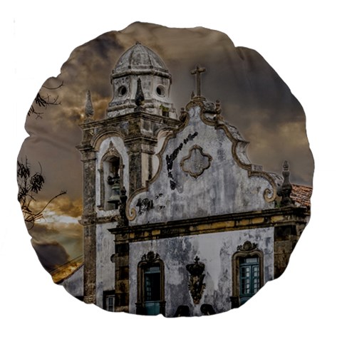 Exterior Facade Antique Colonial Church Olinda Brazil Large 18  Premium Round Cushions from ArtsNow.com Back