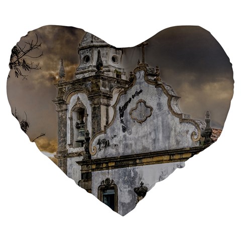 Exterior Facade Antique Colonial Church Olinda Brazil Large 19  Premium Heart Shape Cushions from ArtsNow.com Front