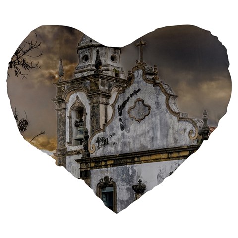 Exterior Facade Antique Colonial Church Olinda Brazil Large 19  Premium Heart Shape Cushions from ArtsNow.com Back