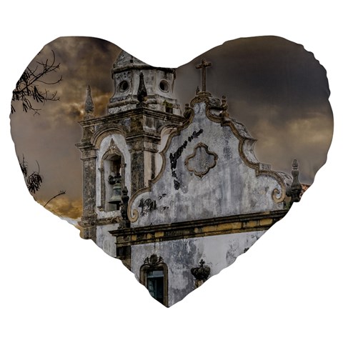 Exterior Facade Antique Colonial Church Olinda Brazil Large 19  Premium Flano Heart Shape Cushions from ArtsNow.com Back