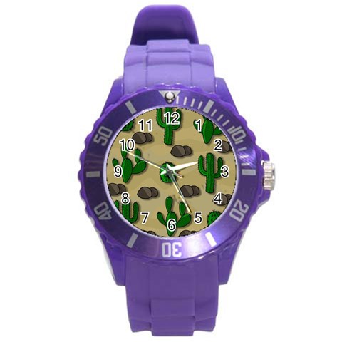 Cactuses Round Plastic Sport Watch (L) from ArtsNow.com Front