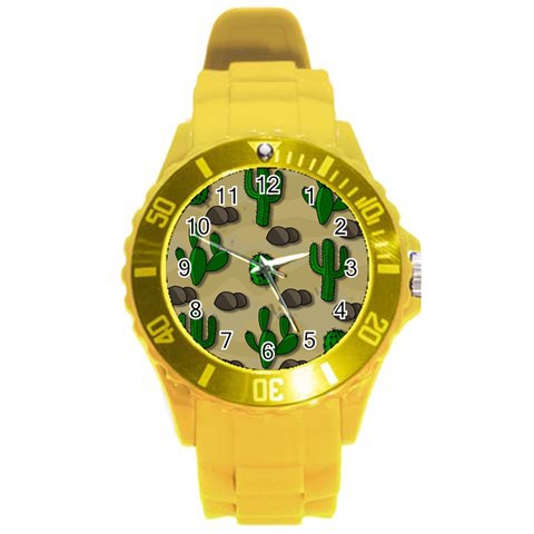 Cactuses Round Plastic Sport Watch (L) from ArtsNow.com Front