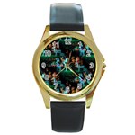 Christmas Lights Round Gold Metal Watch