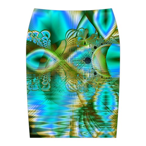 Crystal Gold Peacock, Abstract Mystical Lake Midi Wrap Pencil Skirt from ArtsNow.com Back