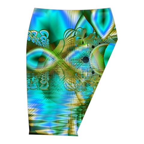 Crystal Gold Peacock, Abstract Mystical Lake Midi Wrap Pencil Skirt from ArtsNow.com  Front Right 