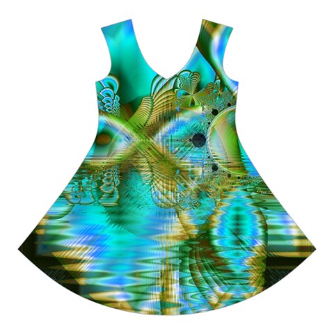 Crystal Gold Peacock, Abstract Mystical Lake Short Sleeve V Front