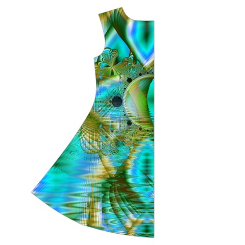 Crystal Gold Peacock, Abstract Mystical Lake Short Sleeve V Back Left