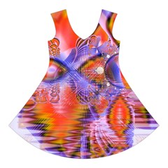 Crystal Star Dance, Abstract Purple Orange Short Sleeve V Front