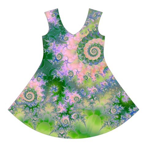 Rose Apple Green Dreams, Abstract Water Garden Short Sleeve V Front