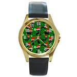 Christmas Santa Cats Round Gold Metal Watch