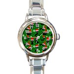 Christmas Santa Cats Round Italian Charm Watch