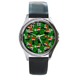 Christmas Santa Cats Round Metal Watch