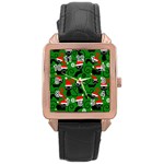 Christmas Santa Cats Rose Gold Leather Watch 