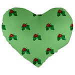 sequin christmas Holly Large 19  Premium Flano Heart Shape Cushion