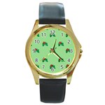 sequin christmas Holly Round Gold Metal Watch