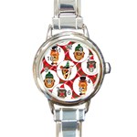 christmas hipster monkeys  Round Italian Charm Watch