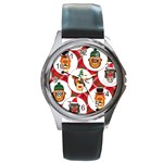 christmas hipster monkeys  Round Metal Watch