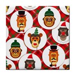 christmas hipster monkeys  Tile Coaster