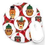 christmas hipster monkeys  Round Mousepad