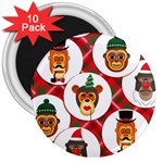 christmas hipster monkeys  3  Magnet (10 pack)