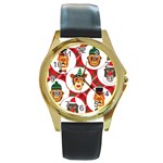 christmas hipster monkeys  Round Gold Metal Watch