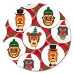 christmas hipster monkeys  Magnet 5  (Round)