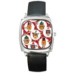 christmas hipster monkeys  Square Metal Watch