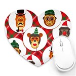 christmas hipster monkeys  Heart Mousepad