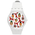 christmas hipster monkeys  Round Plastic Sport Watch (M)