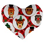 christmas hipster monkeys  Large 19  Premium Heart Shape Cushion