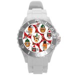 christmas hipster monkeys  Round Plastic Sport Watch (L)