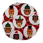 christmas hipster monkeys  Large 18  Premium Flano Round Cushion 