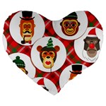 christmas hipster monkeys  Large 19  Premium Flano Heart Shape Cushion