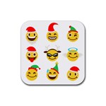 Xmas Emoji Happy Faces Rubber Coaster (Square)