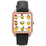 Xmas Emoji Happy Faces Rose Gold Leather Watch 