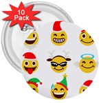 Xmas Emoji Happy Faces 3  Button (10 pack)