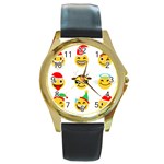 Xmas Emoji Happy Faces Round Gold Metal Watch