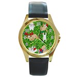 xmas sloth  Round Gold Metal Watch