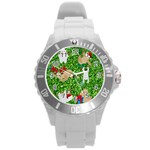 xmas sloth  Round Plastic Sport Watch (L)