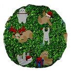 xmas sloth  Large 18  Premium Flano Round Cushion 