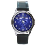 blue happy hannukah Round Metal Watch