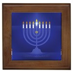 blue happy hannukah Framed Tile