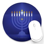 blue happy hannukah Round Mousepad