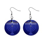 blue happy hannukah 1  Button Earrings