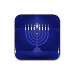 blue happy hannukah Rubber Coaster (Square)