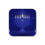 blue happy hannukah Rubber Square Coaster (4 pack)